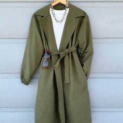 Ceket Yaka Kuşaklı Trençkot - Haki