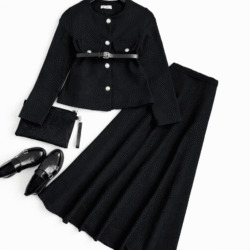 Cep Kapak Detaylı Etekli Takım - Siyah