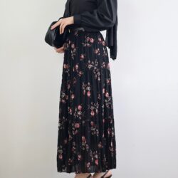 Karanfil Desen Şifon Etek - Siyah & Kırmızı